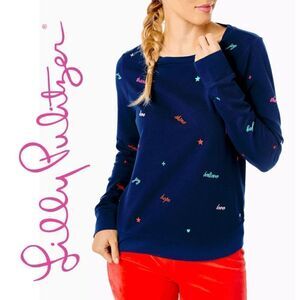 💙⭐ NWT LILLY PULITZER Embroidered Graphic Navy Rami Sweatshirt SIZE L MSRP $108